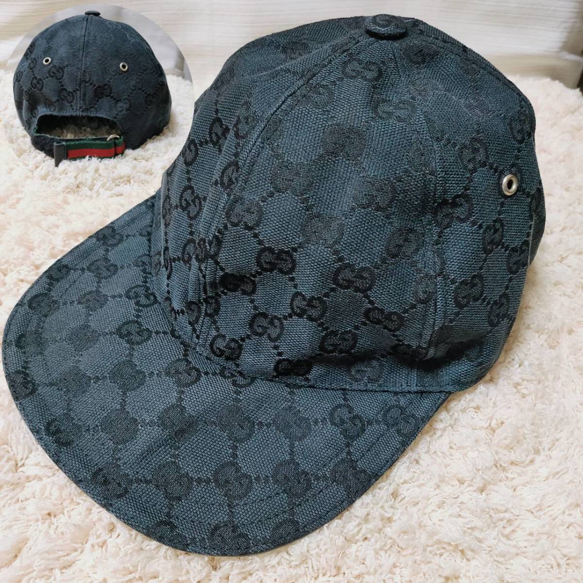 1円~【極美品/Mサイズ!】グッチ GUCCI ベースボールキャップ 帽子 野球帽 GG シェリーライン ブラック