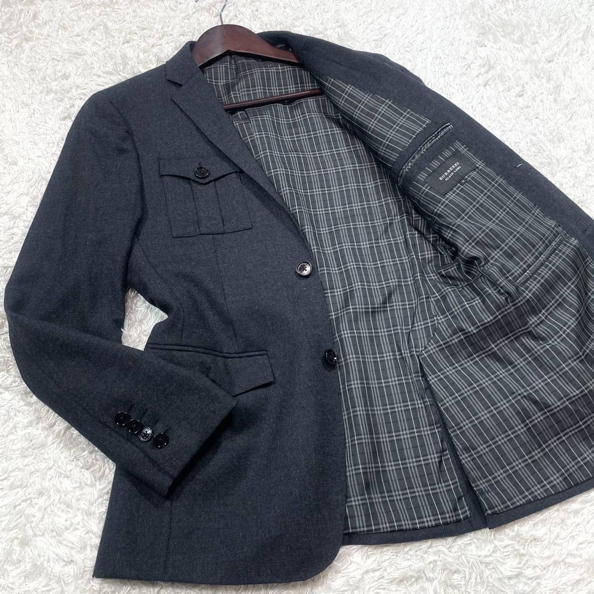 BURBERRY BLACK LABEL『極美品 M-65』バーバリーブラックレーベル ミリタリー テーラードジャケット M 本切羽 羊毛 ウール ノバチェック 灰