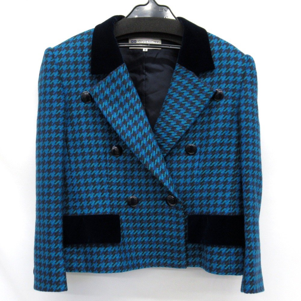 KR218342 ジバンシー ジャケット グラマー ツイード 千鳥柄 ブルーｘグリーン #13 Givenchy 中古