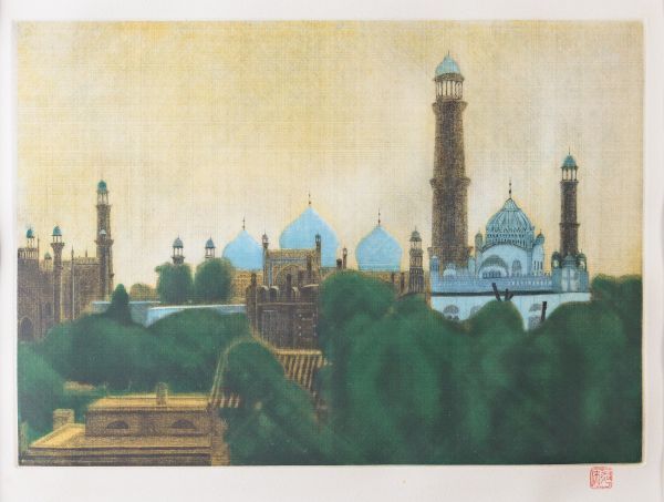□ 平山郁夫|シルクロード幻想 古都ラホール|銅版画|印 証明書付|限定
