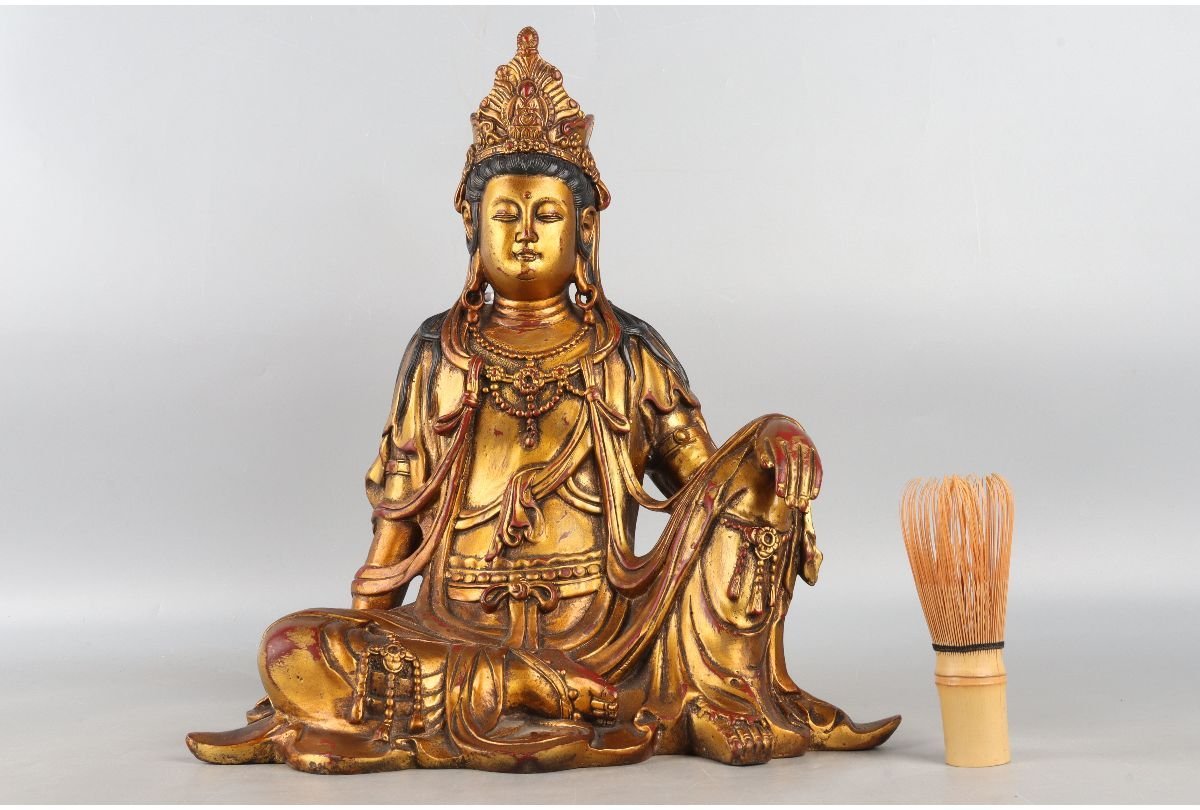 URA]仏教美術/大明永楽年施/銅製塗金観音菩薩像/約5.6㎏/12-10-19 