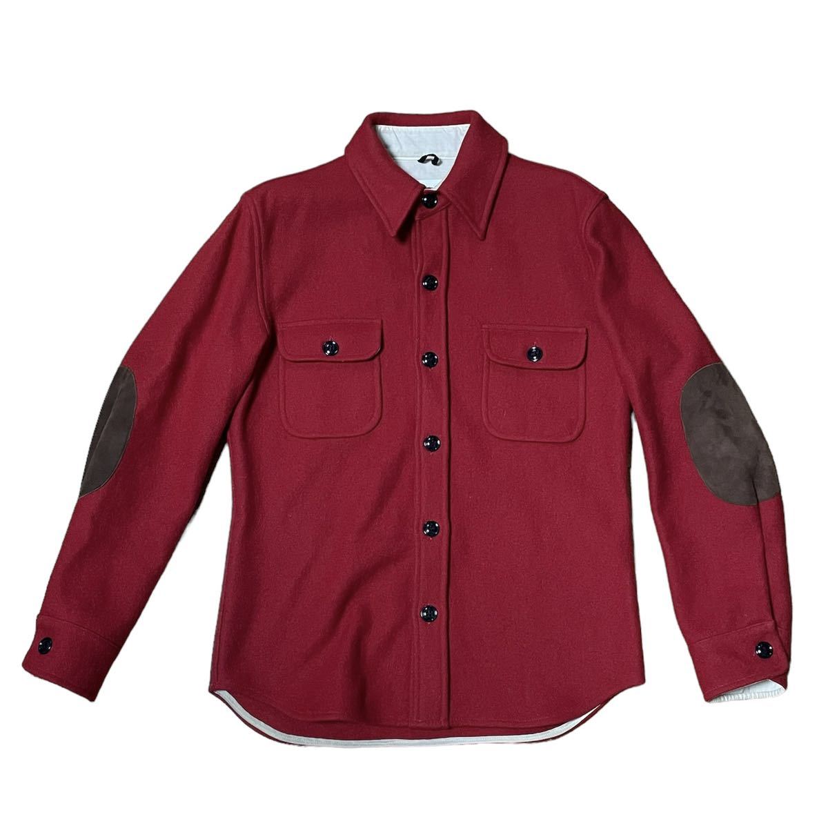 FIDELITY フィデリティー ウール CPOシャツ 厚手 ジャケット made in USA アメリカ製 エルボーパッチ 羊革 メルトン アメカジ 赤 レッド