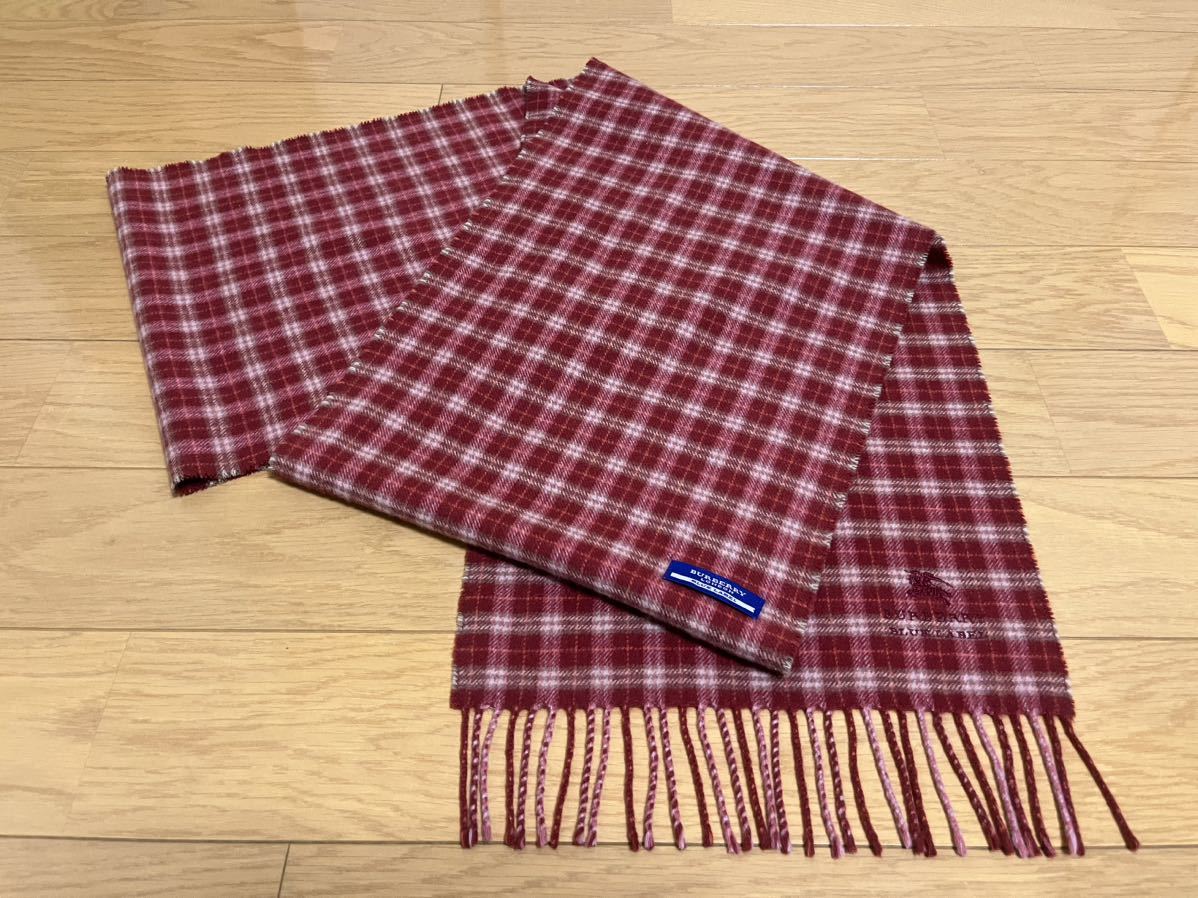 BURBERRY バーバリー マフラー カシミア100％ くすんだ濃い赤系 美品