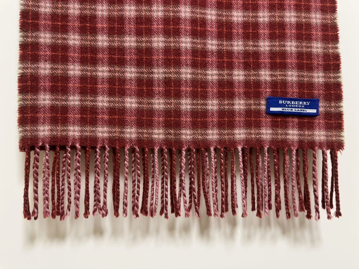 BURBERRY　バーバリー　マフラー　カシミア100％　ハート赤　美品 BURBERRY バーバリー マフラー カシミア100％ くすんだ濃い赤系 美品