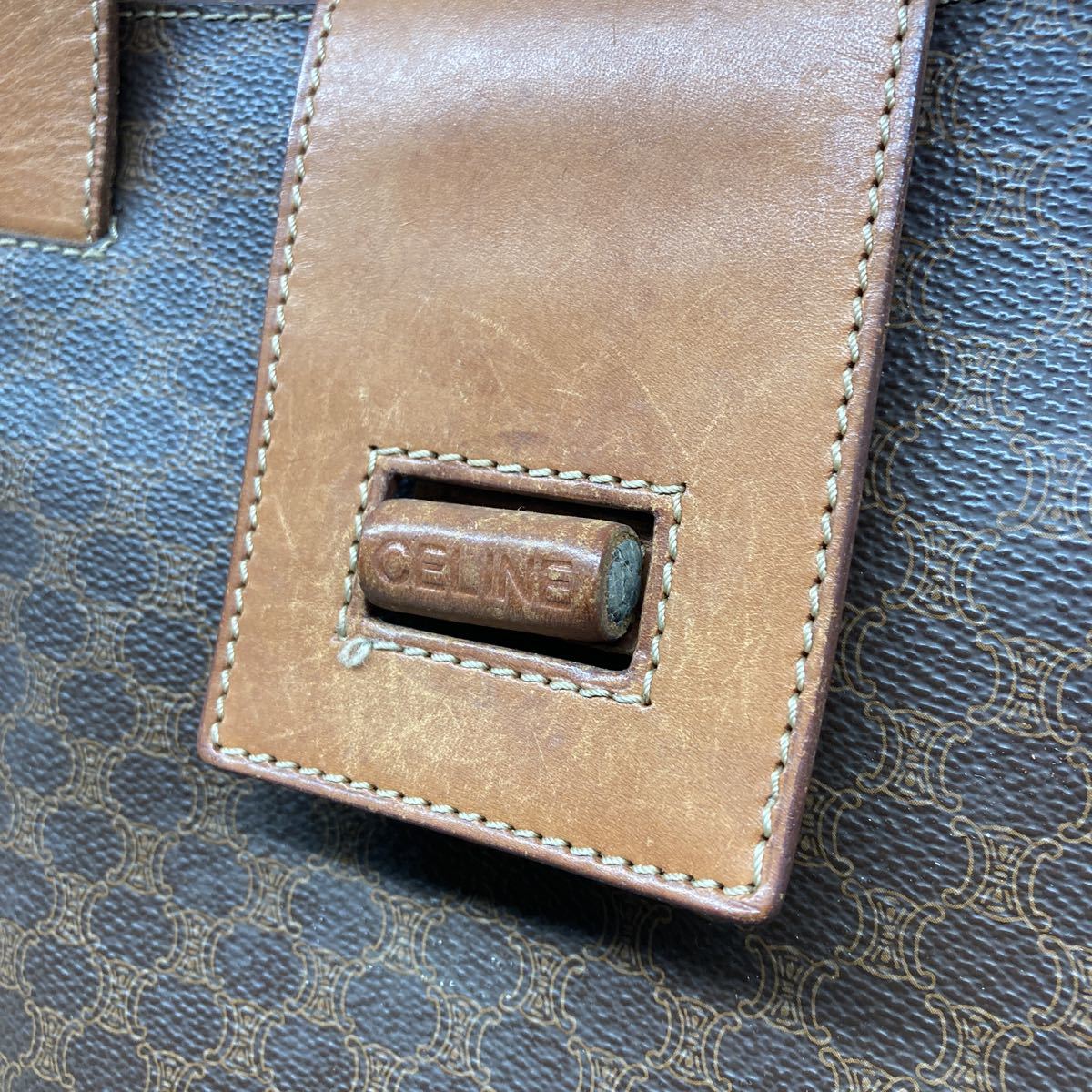 Mく713】CELINE ハンドバッグ マカダム柄 ターンロック M92 ショルダー
