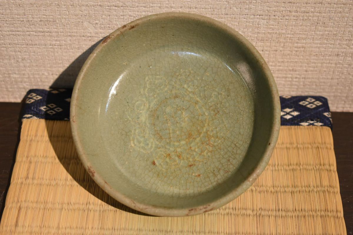 朝鮮美術 李朝 高麗青磁 酒盃 時代箱 V R8318 朝鮮美術 李朝 高麗青磁