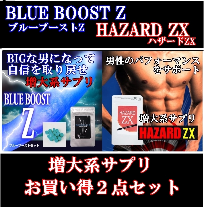 HAZARD ZX (ハザードZX) ■賞味期限2023.11 & BLUE BOOST Z(ブルーブーストZ) 賞味期限 ■2024.02 増大系サプリ２点セットお買得_1