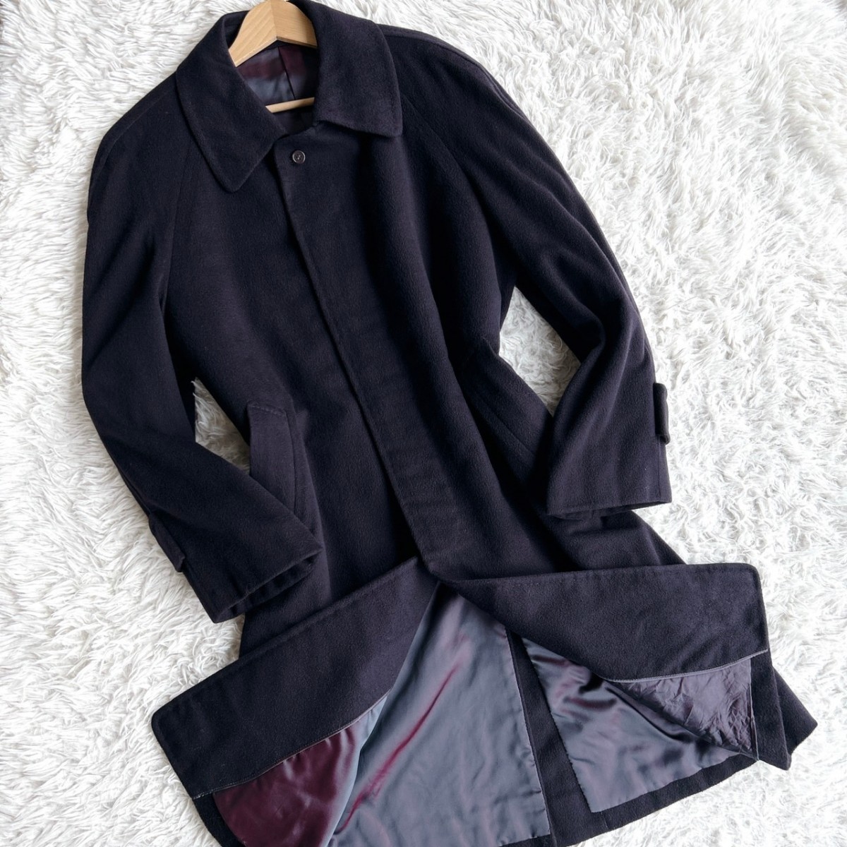 新同★銀座英國屋×CROMBIEクロンビー♂カシミヤバルカラーロングコート★紺 CROMBIE クロンビー L〜LL ステンカラー カシミヤ100％ ⁄ Crombie B6