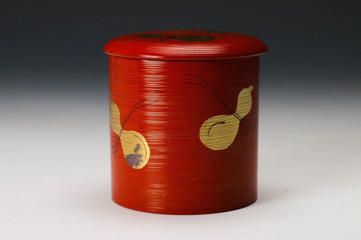 花丸蒔絵 溜塗茶器 岡本陽斉作 共箱 花丸蒔絵 溜塗茶器 岡本陽斉作 共
