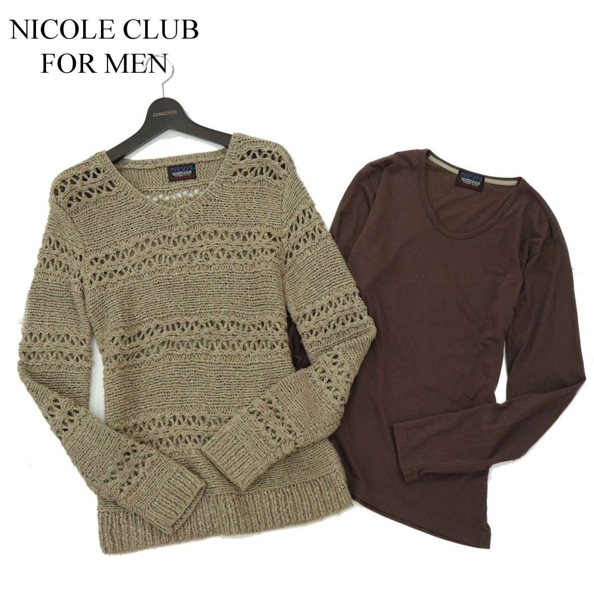 NICOLE CLUB FOR MEN ニコルクラブ フォーメン レイヤード★ 長袖 カットソー ロンTシャツ&ニット セーター Sz.46　メンズ　A3T11625_A#K