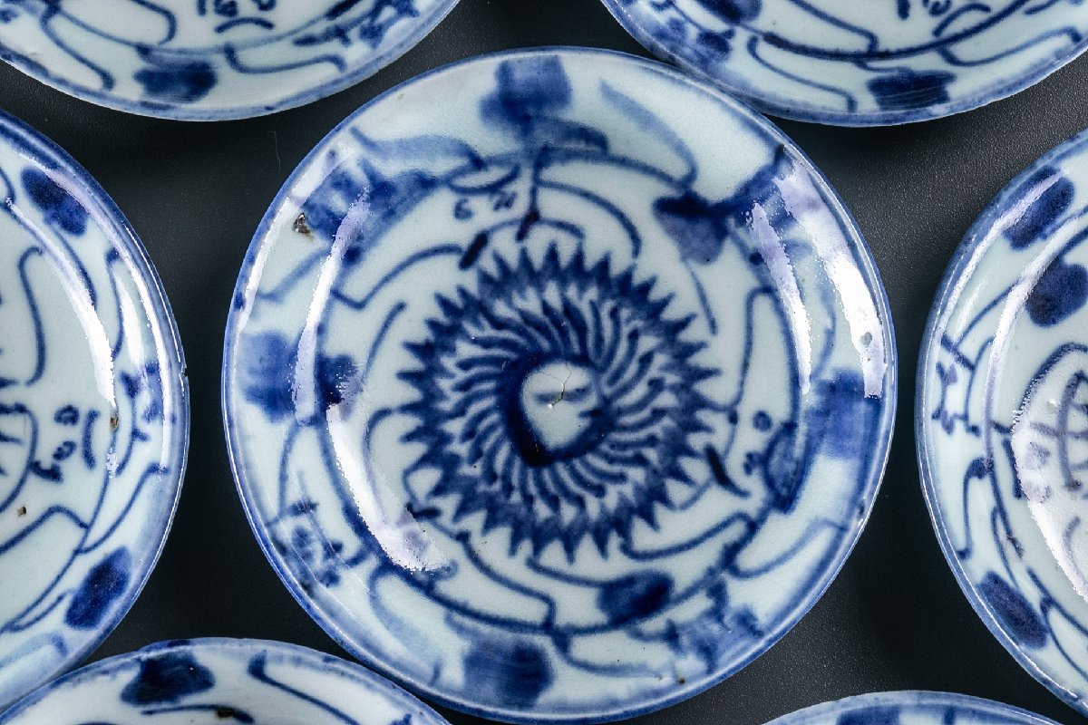 中国美術】 唐物 青華なずな文 豆皿 径10.5cm 10客セット