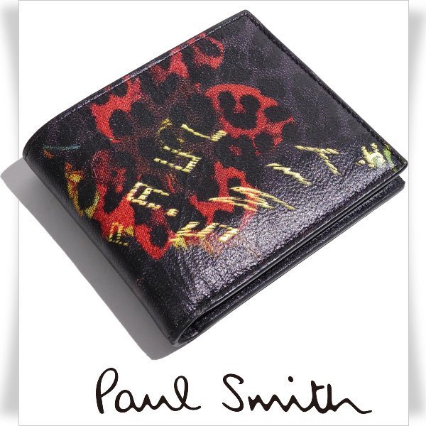 新品1円～★ポールスミス Paul Smith 箱付 イタリア製 山羊革 羊革レザー二つ折り財布 黒 ブラック スティルライフ ウォレット ◆1732◆