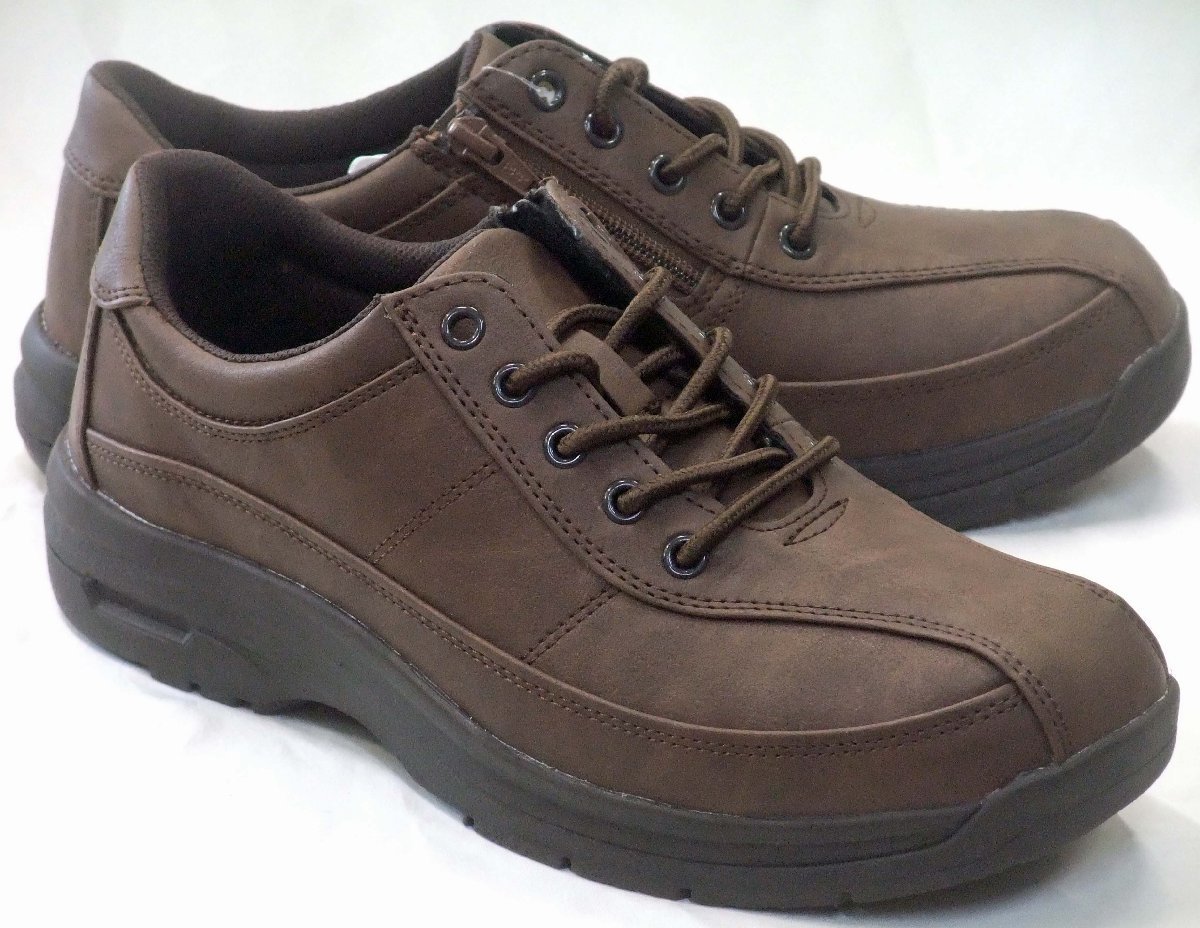 送料無料 アシックス商事 テクシー TM-3016 快適ウォーキングシューズ 濃茶 27.0cm 幅広4E カジュアル 防滑ソール ファスナー付 紳士靴