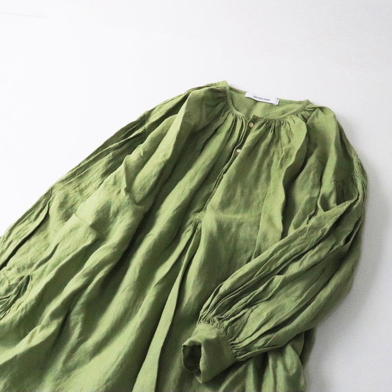 ヴェリテクール Veritecoeur ST-081 リトアニアリネンギャザーチュニック F/KUSAIRO グリーン ブラウス シャツ 麻【2400013560917】
