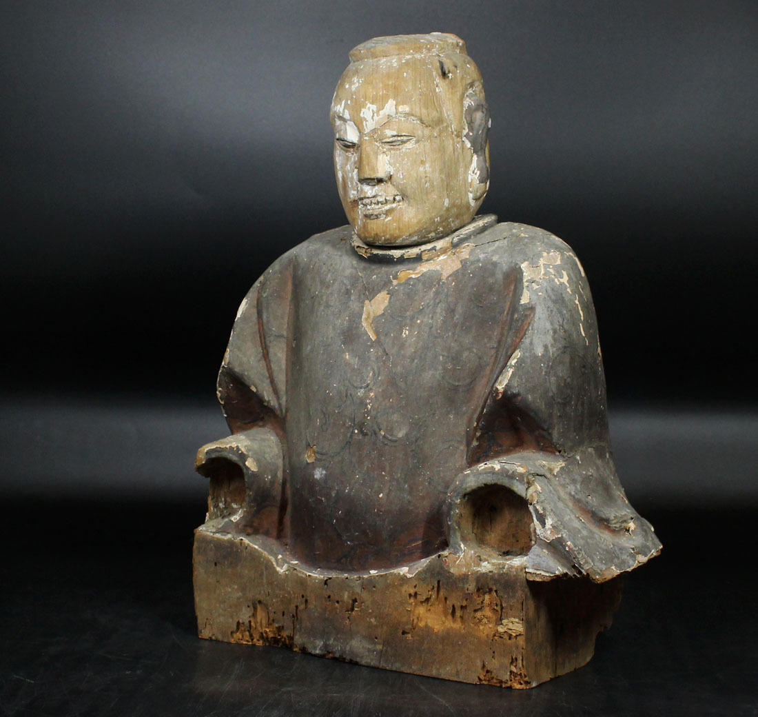 銘品　古作木彫武人仏像・室町時代