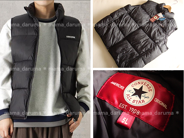 新品 CONVERSE コンバース 撥水 防風 軽量 中綿 ベスト 5L 4XL XXXXL 6XO 黒 ブラック メンズ 大きいサイズ ファイバーダウン
