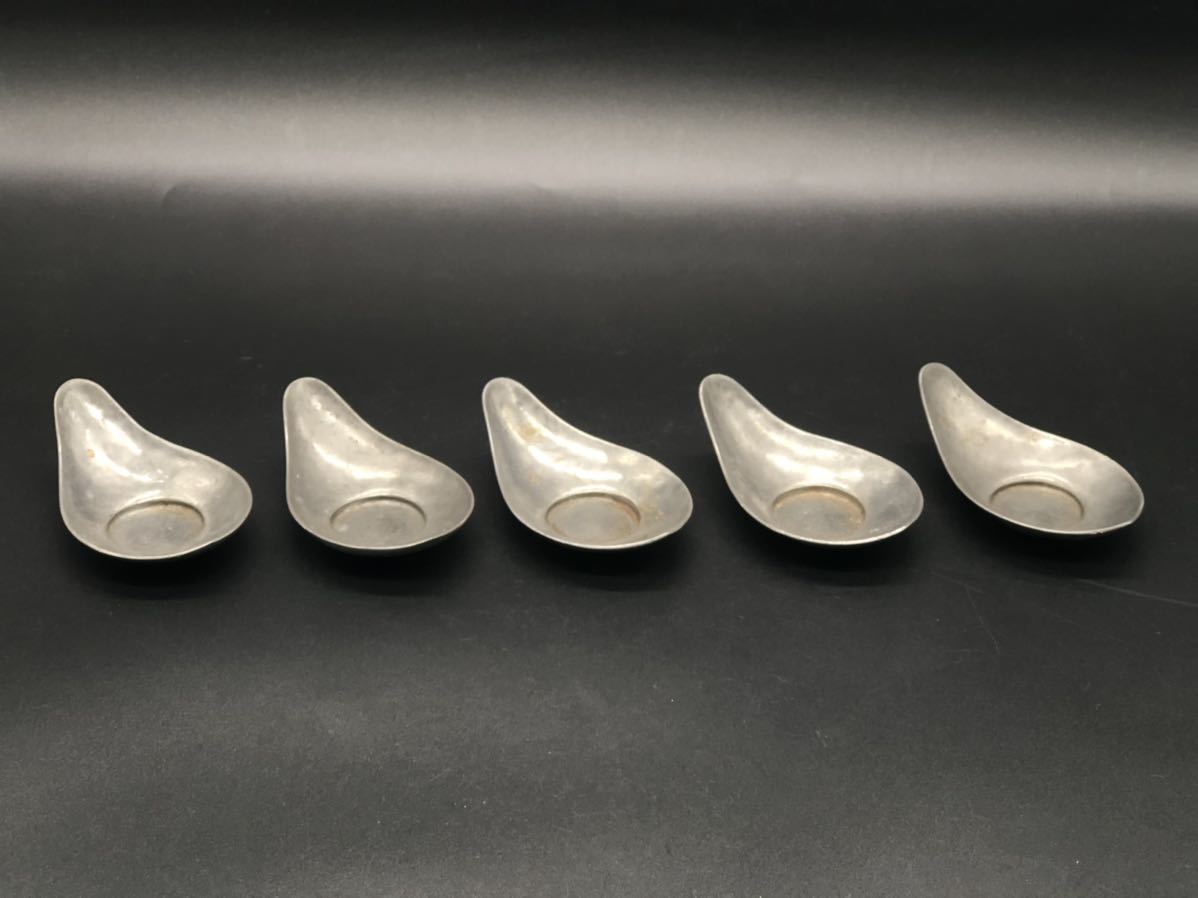 煎茶道具 中国 唐物 錫 茶器 茶托 在銘 5客 ◇錫 古錫