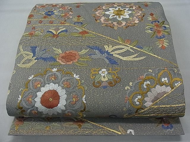 平和屋1□袋帯 総刺繍 鳳凰正倉院花唐草文 金通し
