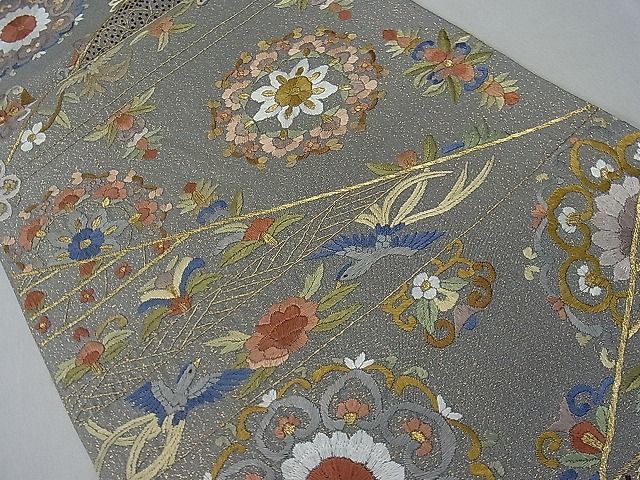 平和屋1□袋帯 総刺繍 鳳凰正倉院花唐草文 金通し