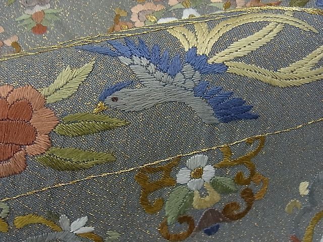 平和屋1□袋帯 総刺繍 鳳凰正倉院花唐草文 金通し
