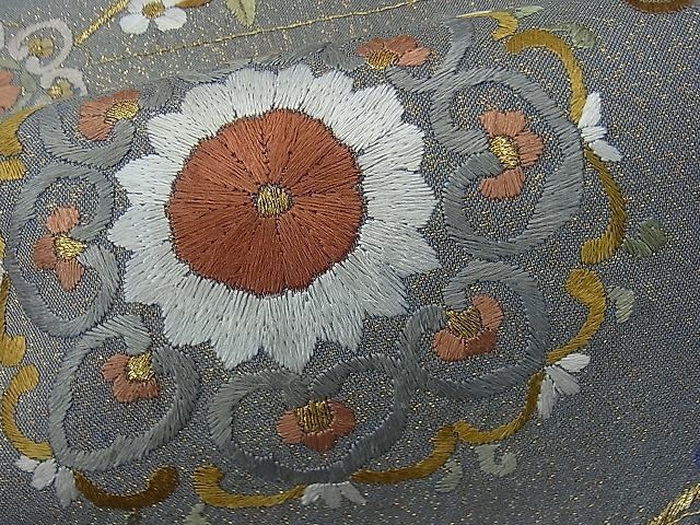 平和屋1□袋帯 総刺繍 鳳凰正倉院花唐草文 金通し