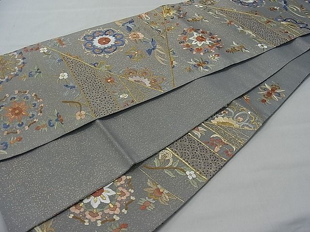 平和屋1□袋帯 総刺繍 鳳凰正倉院花唐草文 金通し