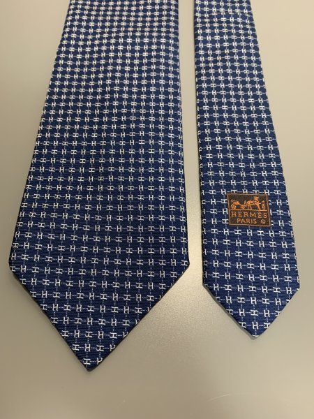1円〜 HERMES エルメス ネクタイ 青 H柄 総柄 シルク C1222 HERMES