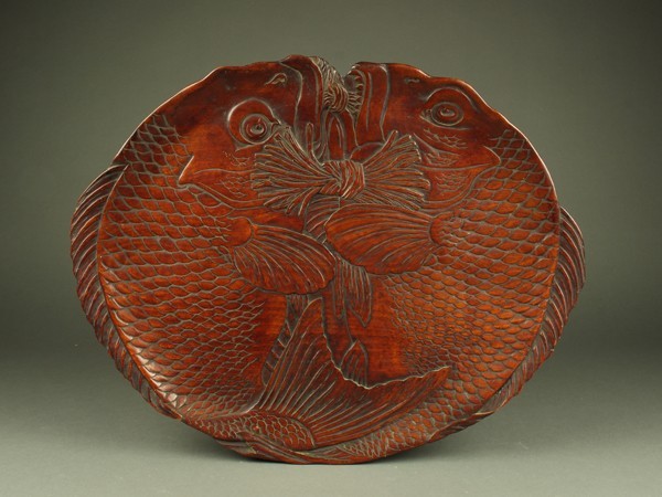 【宇】KB157 讃岐漆芸 細密鯛彫 盆