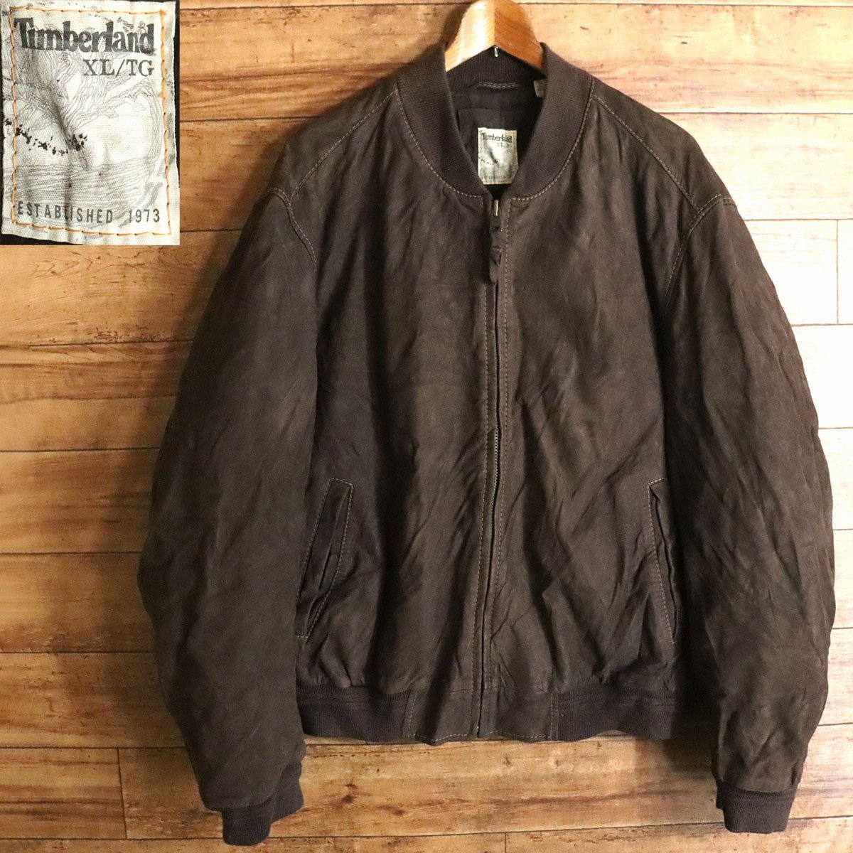 3T/Y10.20-1　Timberland　ティンバーランド　MA-1　レザーフライトジャケット　本革　レザージャケット　MA1　XL　革ジャン　スエード