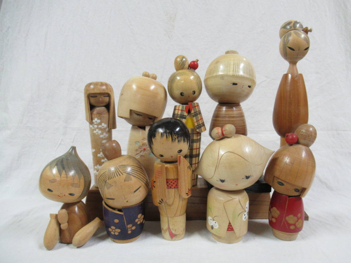 昭和レトロ 創作こけし003 10体 まとめて / 木地玩具 観光土産 土産