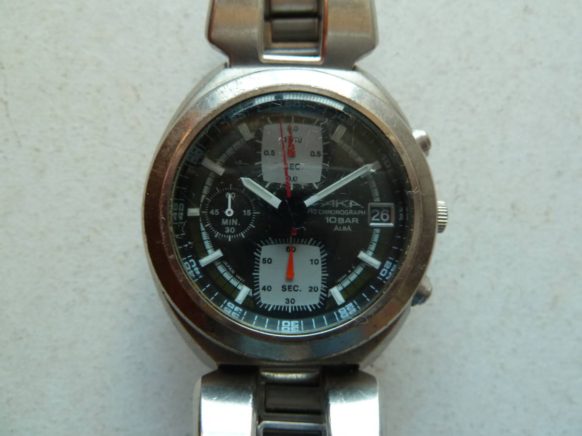 SEIKO　ALBA　セイコー　アルバ　AKA　メンズ　クォーツ　クロノグラフ　V657-6030　黒文字盤　電池交換済み