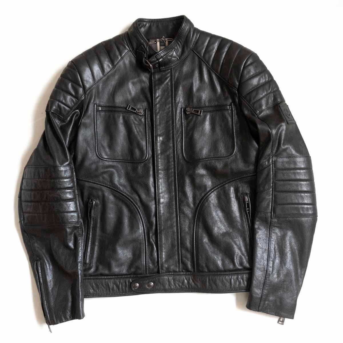 【最高級】Belstaff【パデッド レザー ライダースジャケット】48 バイカー イタリア製 ベルスタッフ 2310312