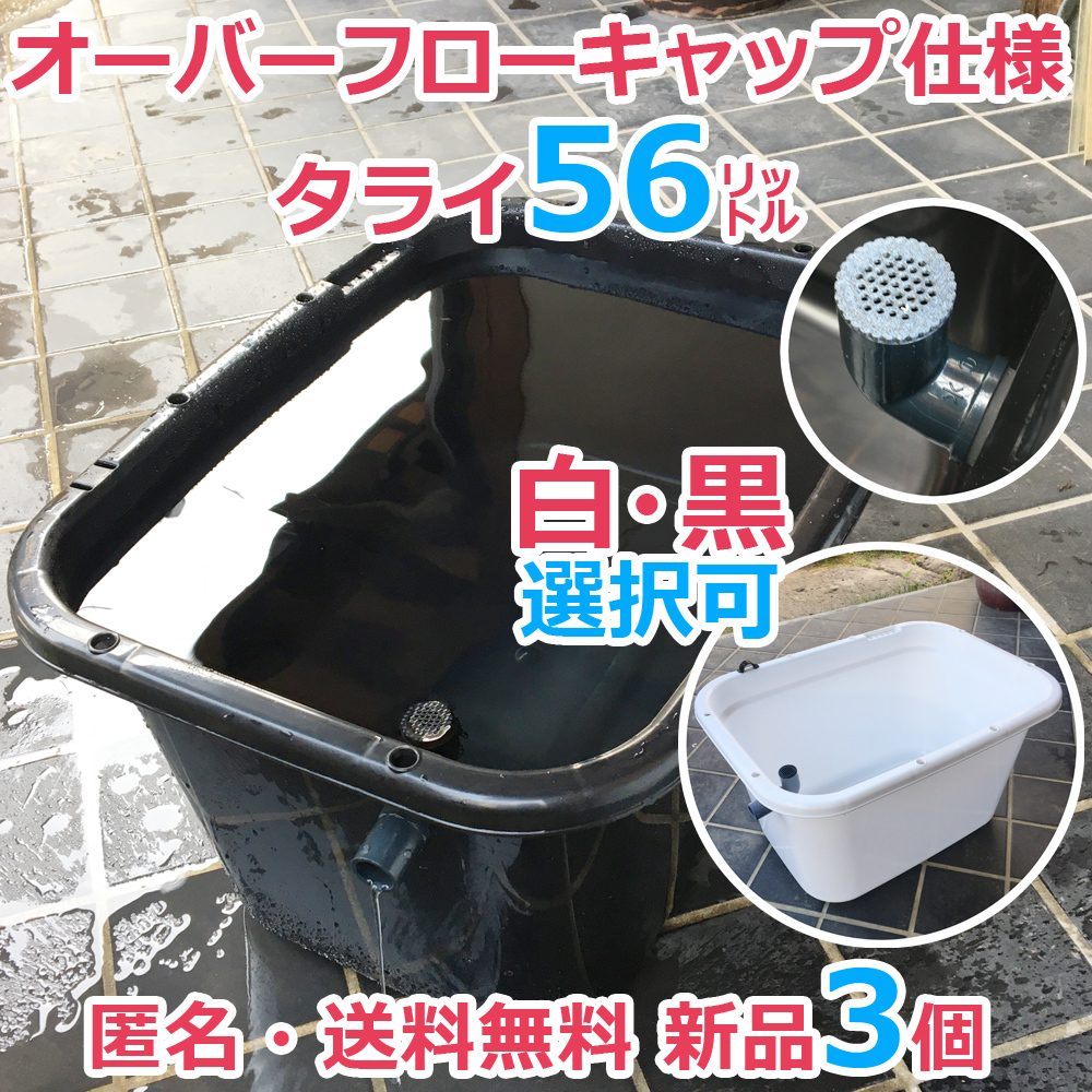 五色アクア メダカ飼育容器 黒 56リットル 白 オーバーフロー加工済