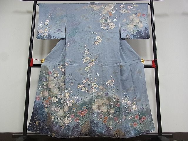 平和屋-こころ店□訪問着 絞り 枝花文 暈し染 金彩 着丈