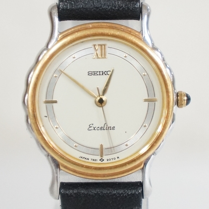 電池交換済 稼働品 SEIKO セイコー Exceline エクセリーヌ 18KTベゼル 