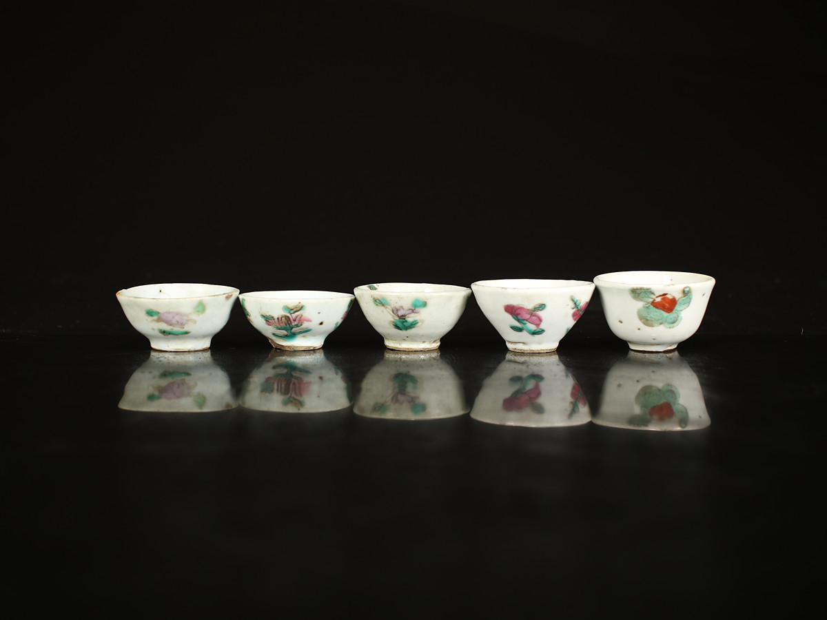 CC754 唐物 【清代景徳鎮製】 粉彩杯 5客／美品