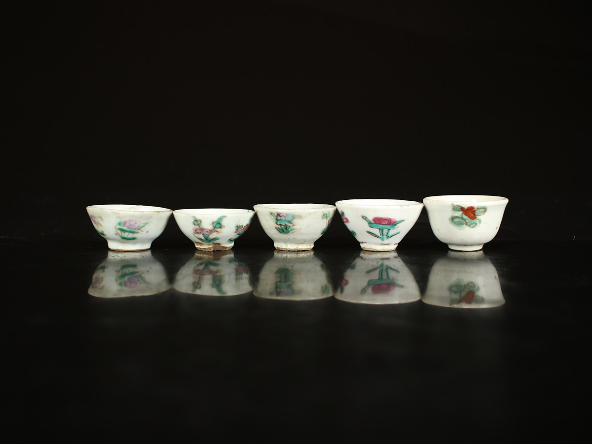 中国骨董品 中国古美術 清代 光款 斗彩高足杯 中国 清代 光緒款 骨董品 CC754 唐物 【清代景徳鎮製】 粉彩杯 5客／美品