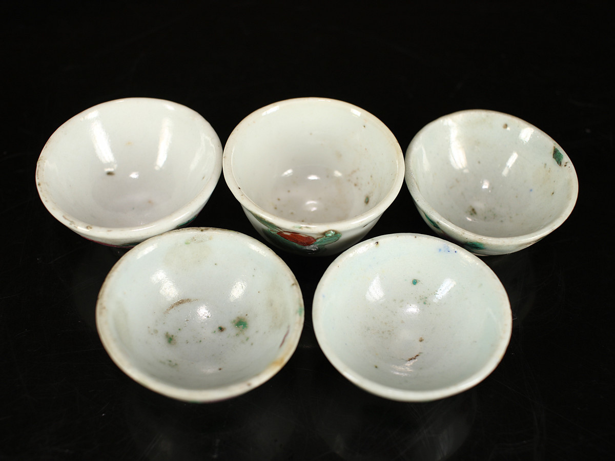 CC754 唐物 【清代景徳鎮製】 粉彩杯 5客／美品