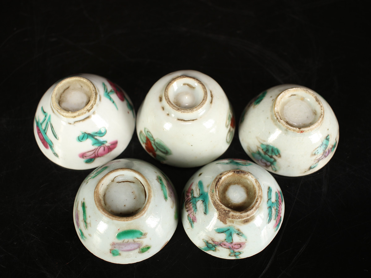 CC754 唐物 【清代景徳鎮製】 粉彩杯 5客／美品