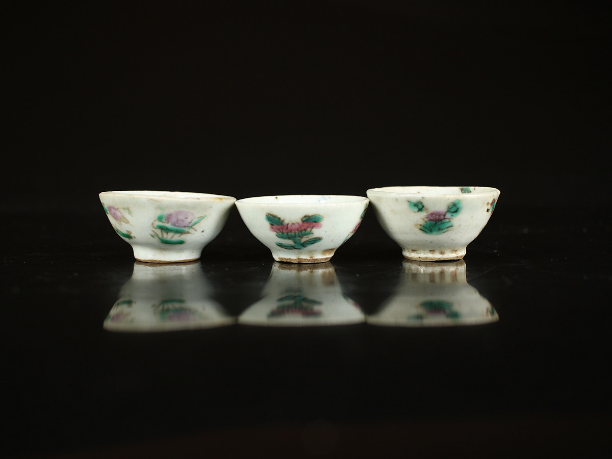 CC754 唐物 【清代景徳鎮製】 粉彩杯 5客／美品