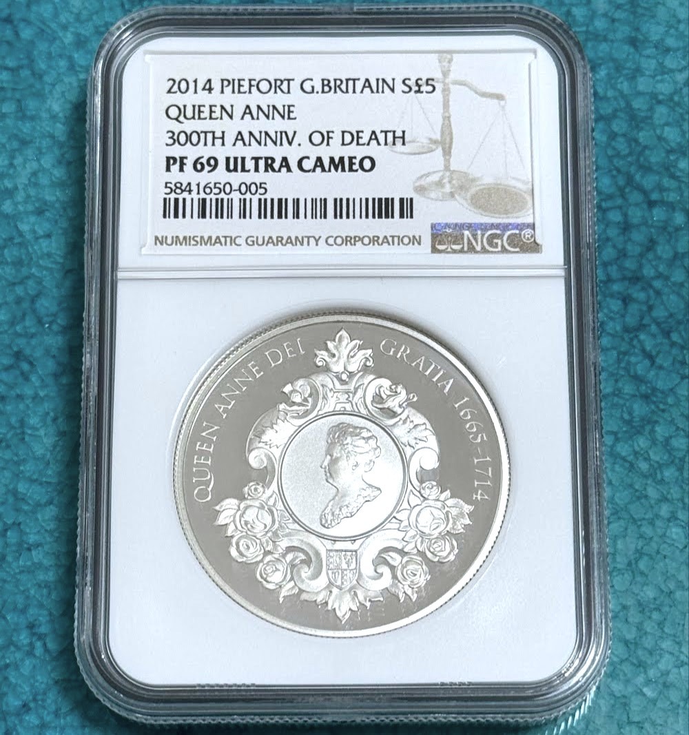 2014 イギリス アン 女王 没後 300周年 記念 5ポンド ピエフォー