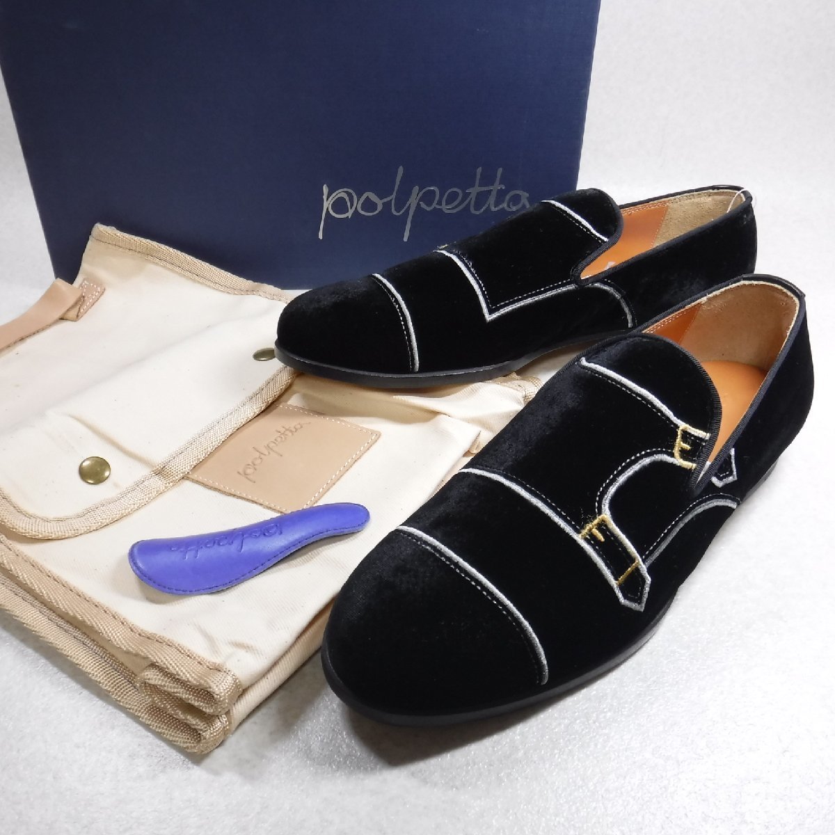 KK928 ポルペッタ POLPETTA 新品 定価28600円 黒 Wモンク風 スリッポン 