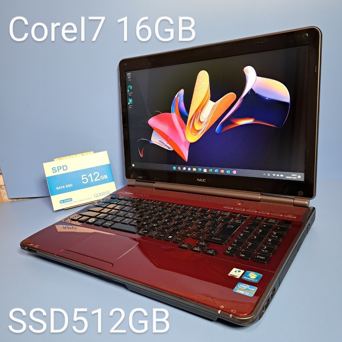 ☆最強CoreI7☆メモリ16GB☆新品SSD512GB NEC/LL750/F/レッド/高音質YAMAHA