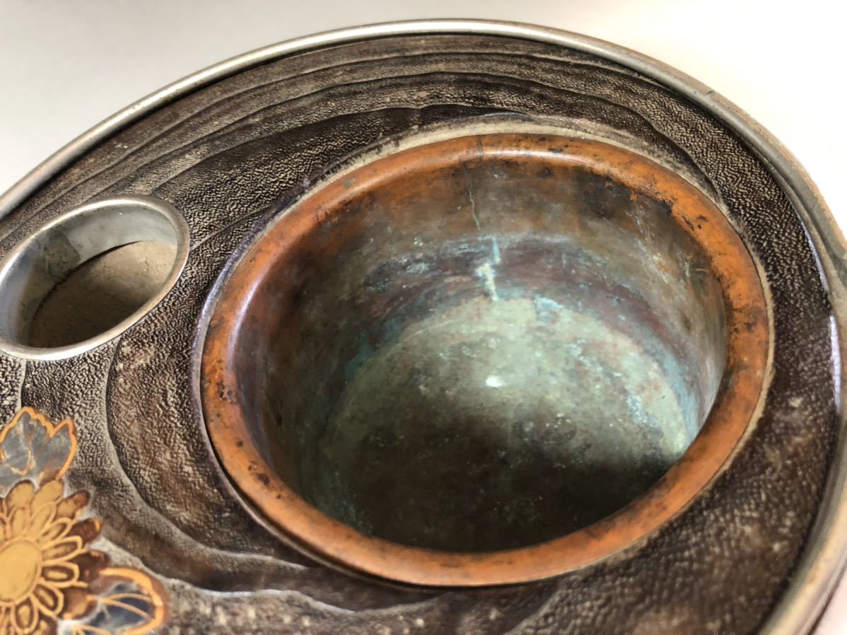 人気定番，大得価 時代物　木製桐製蒔絵螺鈿花葉紋様　手提げ煙草盆　お茶道具