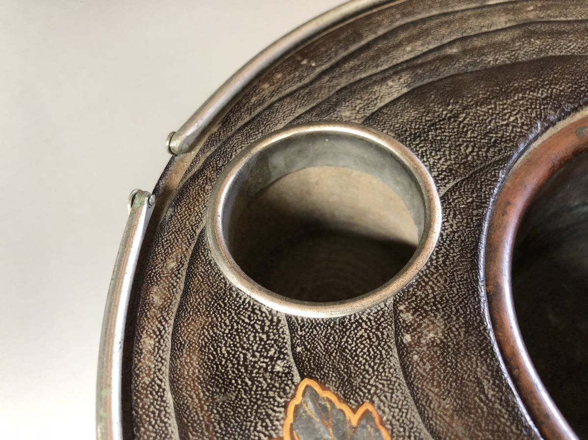 人気定番，大得価 時代物　木製桐製蒔絵螺鈿花葉紋様　手提げ煙草盆　お茶道具