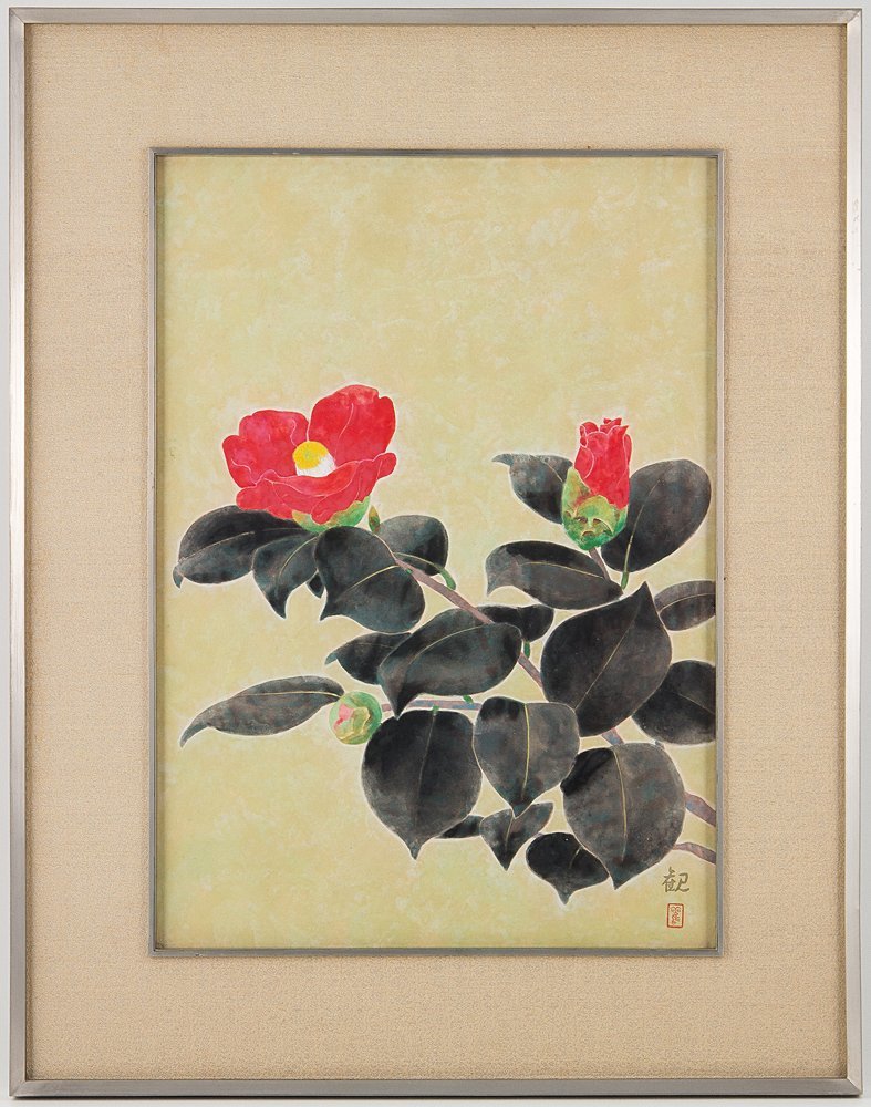  五 真作 濱田観 浜田観 紅椿 日本画 彩色 10号 額装 共シール(花鳥、鳥獣)｜売買されたオークション情報、yahooの商品情報をアーカイブ公開 - オークファン 花鳥、鳥獣
