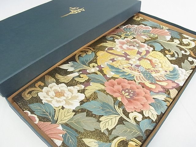 平和屋2□六通柄袋帯 花鳥春陽文 金糸 箱付き 逸品 wb7694