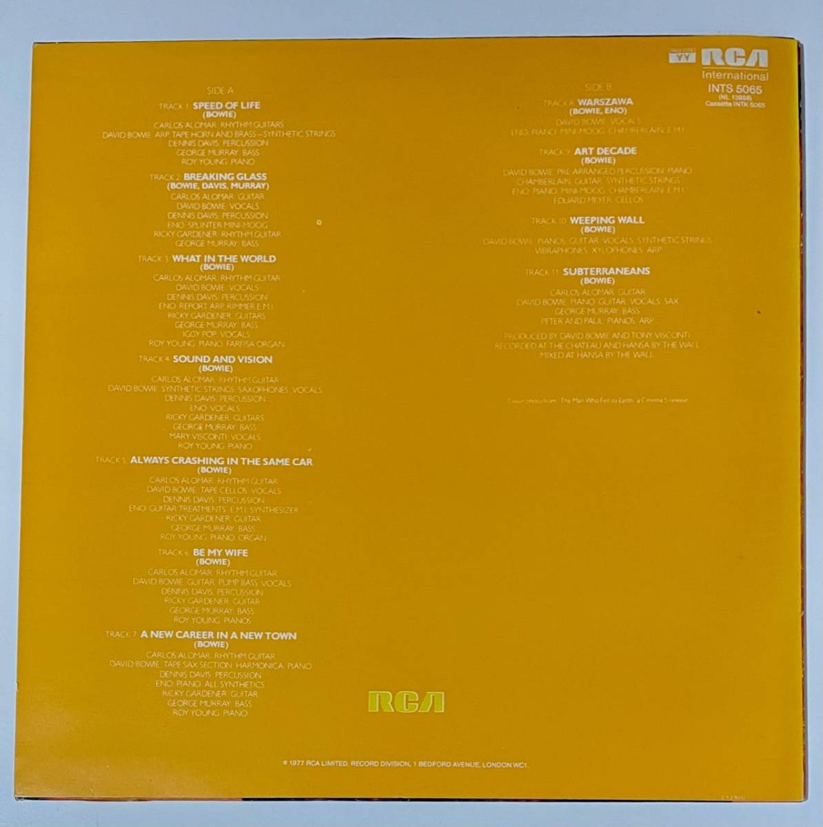 [UK盤] David Bowie Low デヴィッド・ボウイ ロウ Brian Eno ブライアン・イーノ CS付