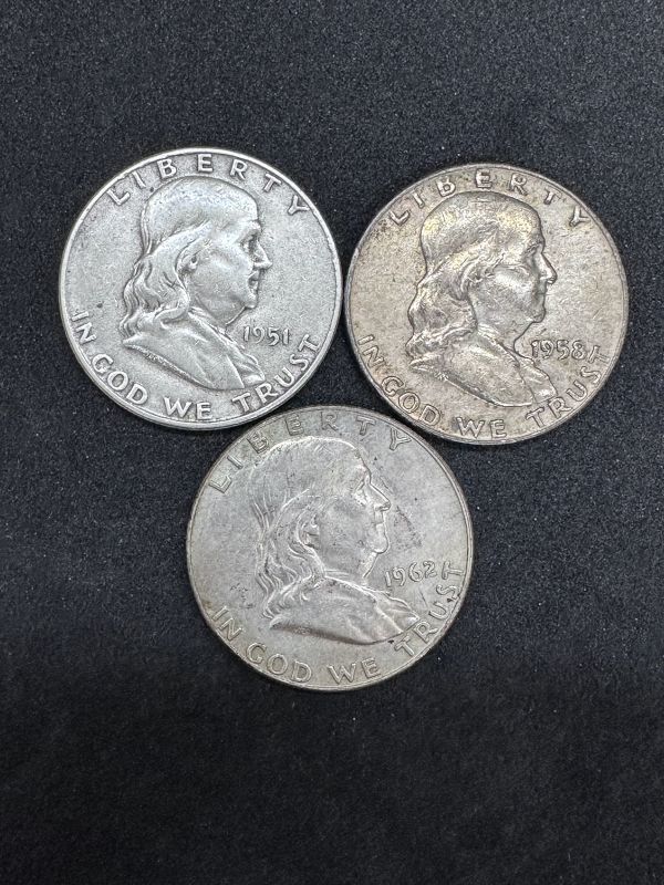 ⑨1951年/1958年/1962年 銀貨 アメリカコイン 50セント硬貨3枚 外国