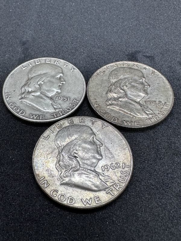 ⑨1951年/1958年/1962年 銀貨 アメリカコイン 50セント硬貨3枚 外国